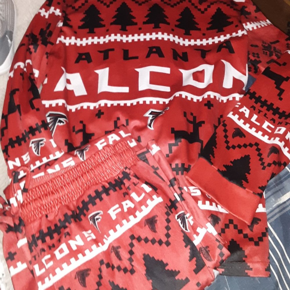 NFL Team Apparel Atlanta Falcons Red & Black Christmas Pajamas Pant Set M